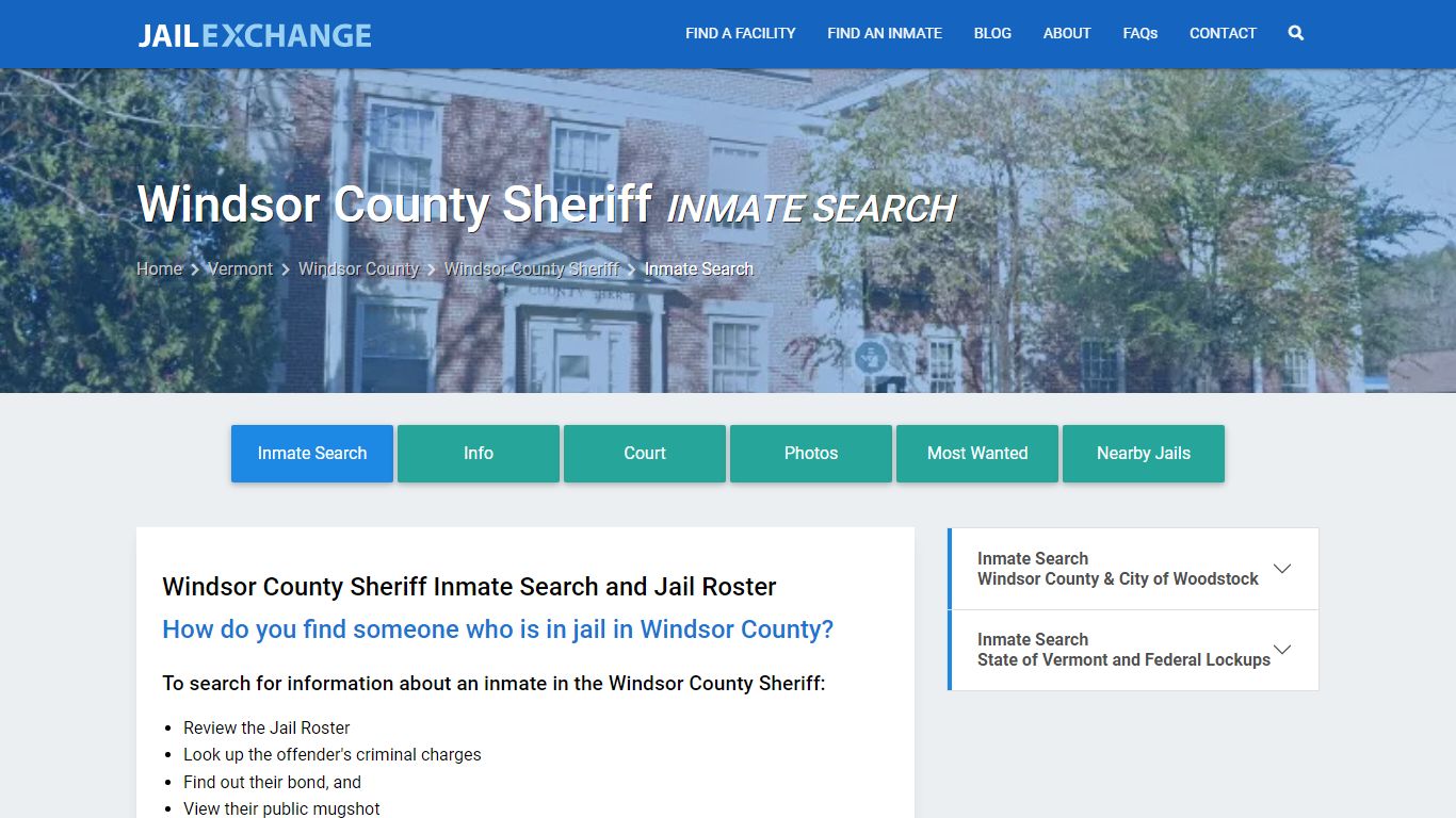Windsor County Sheriff Inmate Search - Jail Exchange