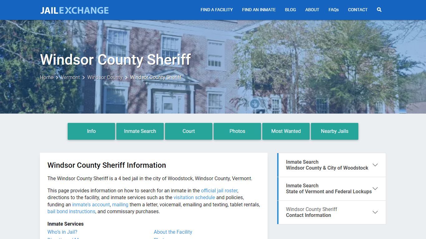 Windsor County Sheriff, VT Inmate Search, Information - Jail Exchange
