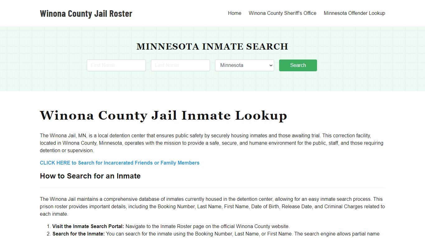 Winona County Jail Roster Lookup, MN, Inmate Search