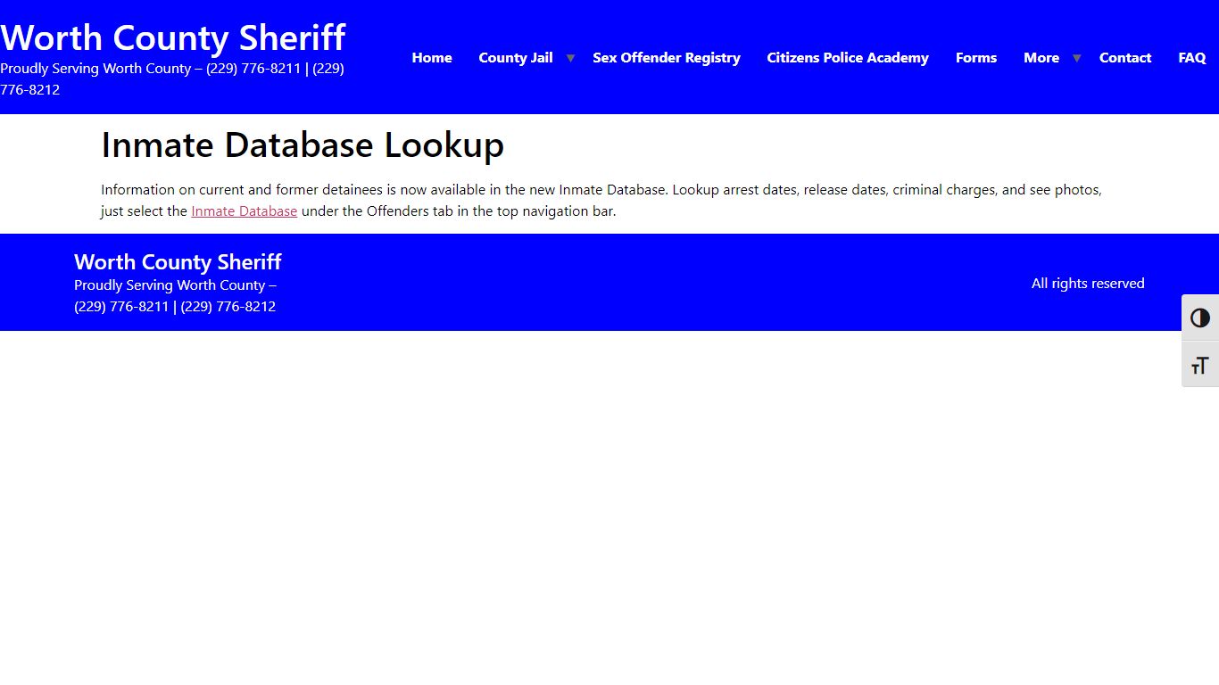 Inmate Database Lookup | Worth County Sheriff