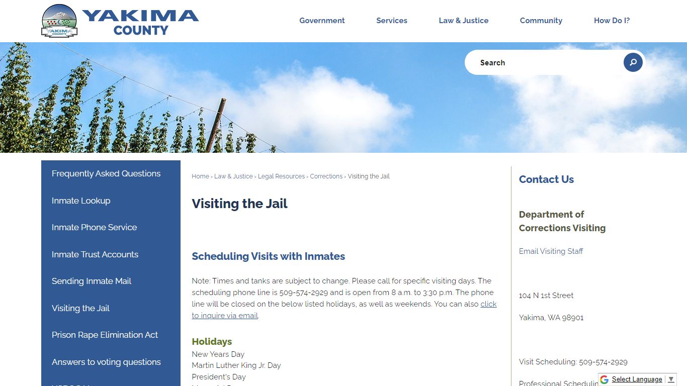 Visiting the Jail | Yakima County, WA