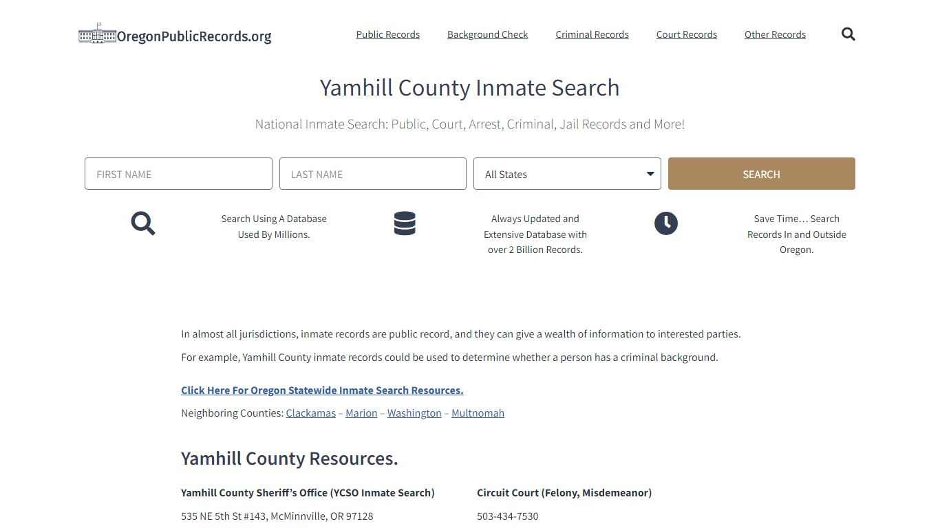 Yamhill County Inmate Search - YCSO Current & Past Jail Records