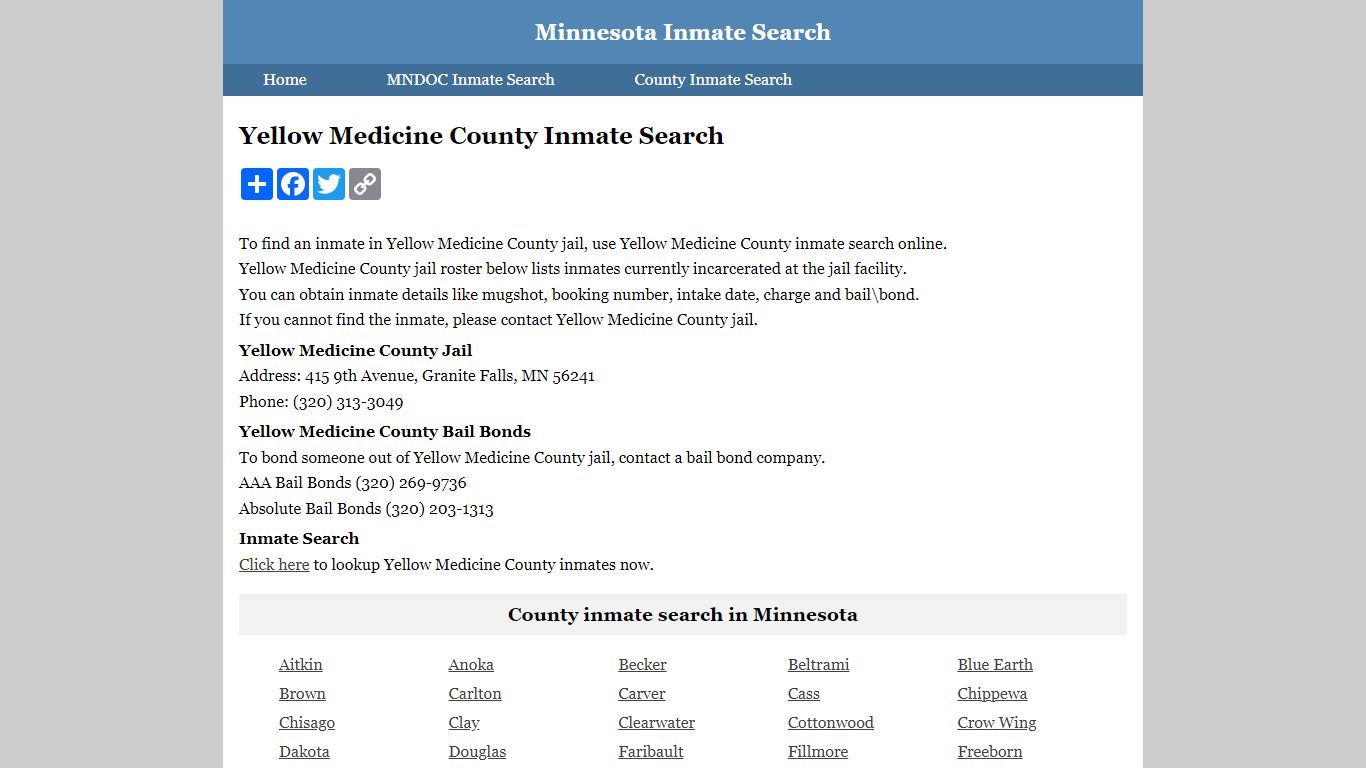 Yellow Medicine County Inmate Search