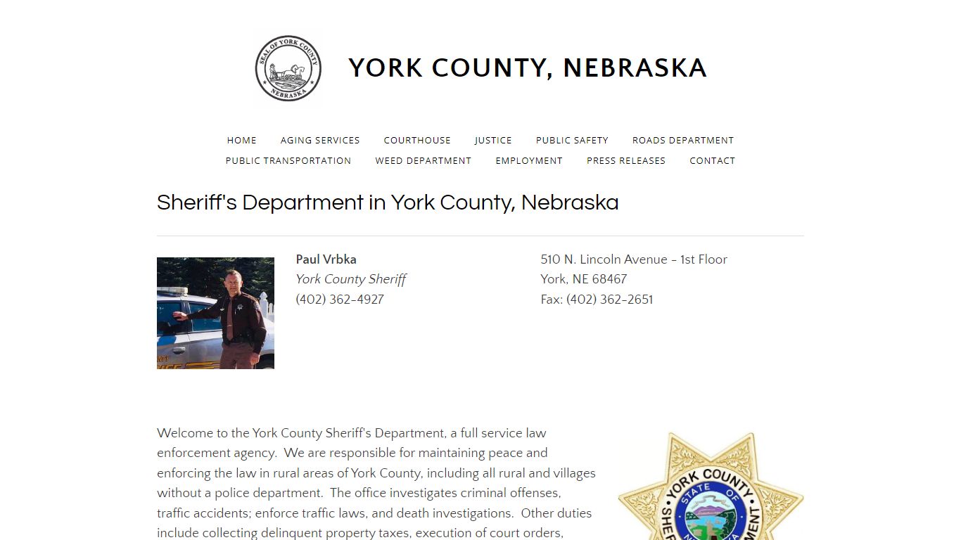 Sheriff's Department - YORK COUNTY, NEBRASKA