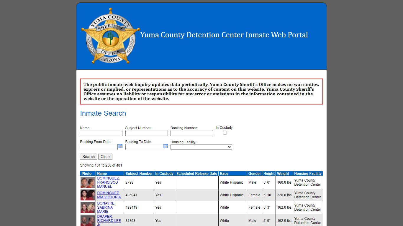 Inmate Search - Yuma County Sheriff