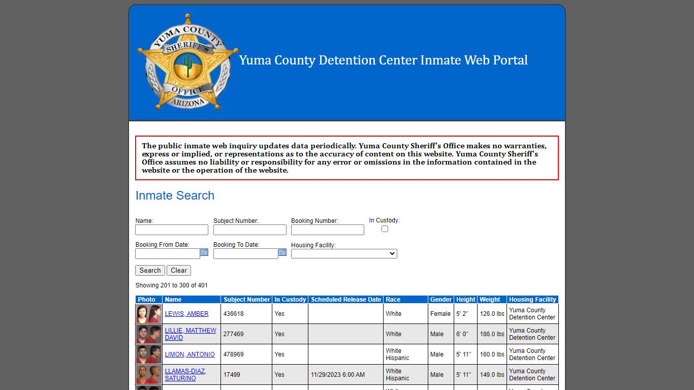 Inmate Search - Yuma County Sheriff