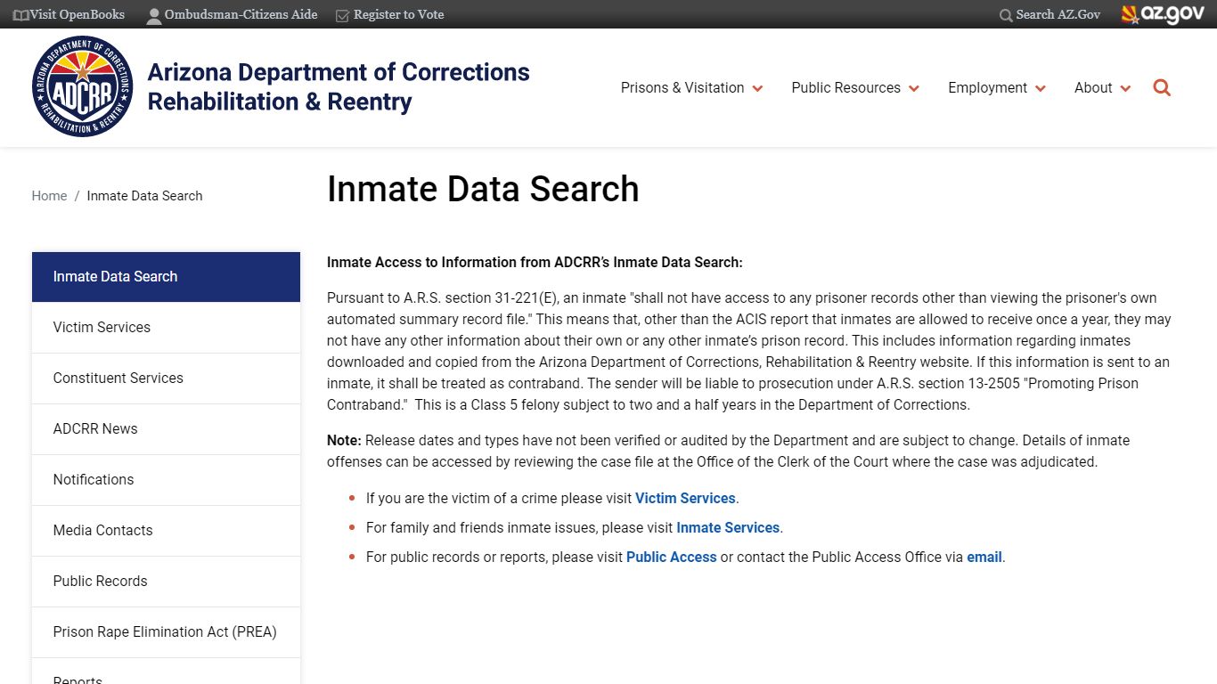 Inmate Data Search | Arizona Department of Corrections, Rehabilitation ...